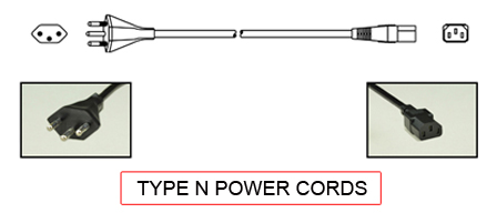 TYPE N Power cords are used in the following Countries:
<br>
Primary Country known for using TYPE N power cords is Brazil.

<br>Additional Country that uses TYPE N power cords is South Africa.

<br><font color="yellow">*</font> Additional Type N Electrical Devices:


<br><font color="yellow">*</font> <a href="https://internationalconfig.com/icc6.asp?item=TYPE-N-PLUGS" style="text-decoration: none">Type N Plugs</a> 

<br><font color="yellow">*</font> <a href="https://internationalconfig.com/icc6.asp?item=TYPE-N-CONNECTORS" style="text-decoration: none">Type N Connectors</a> 

<br><font color="yellow">*</font> <a href="https://internationalconfig.com/icc6.asp?item=TYPE-N-OUTLETS" style="text-decoration: none">Type N Outlets</a> 

<br><font color="yellow">*</font> <a href="https://internationalconfig.com/icc6.asp?item=TYPE-N-POWER-STRIPS" style="text-decoration: none">Type N Power Strips</a>

<br><font color="yellow">*</font> <a href="https://internationalconfig.com/icc6.asp?item=TYPE-N-ADAPTERS" style="text-decoration: none">Type N Adapters</a>

<br><font color="yellow">*</font> <a href="https://internationalconfig.com/worldwide-electrical-devices-selector-and-electrical-configuration-chart.asp" style="text-decoration: none">Worldwide Selector. View all Countries by TYPE.</a>

<br>View examples of TYPE N power cords below.